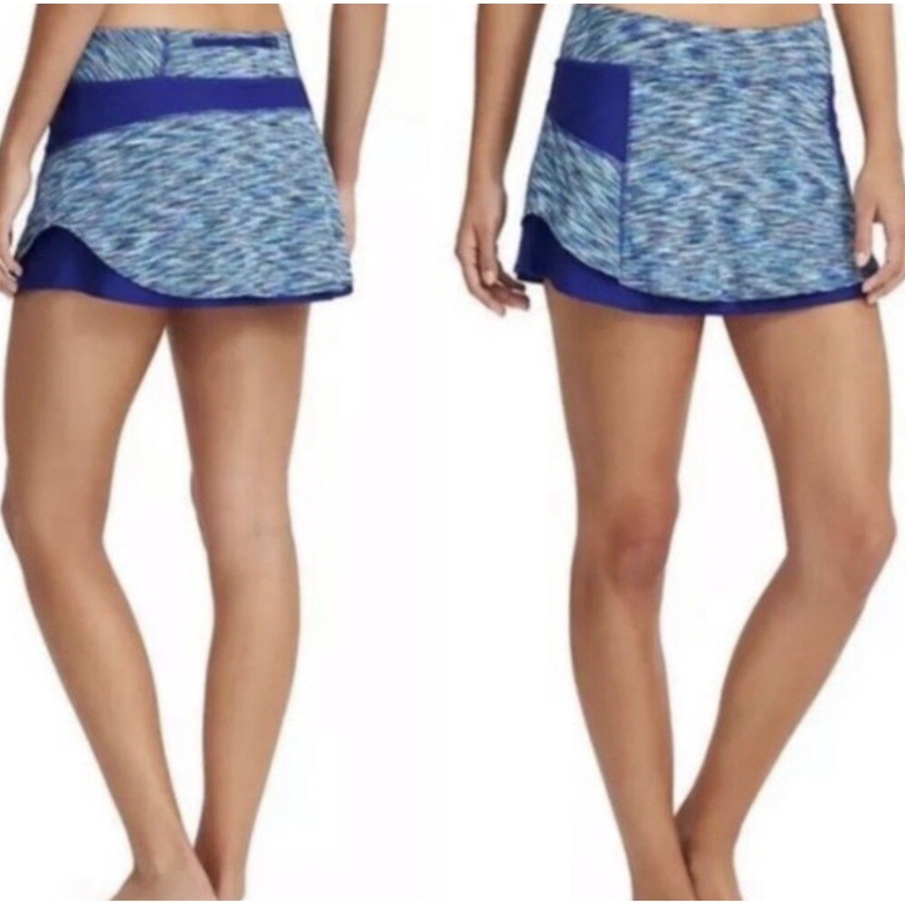 Athleta Athletic Bustle Skort Sz M Spacedye Blue Tennis Golf Pockets Pickleball